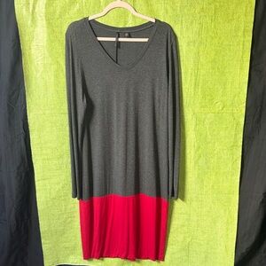 Elegant Long Sleeve Gray and Red Dress